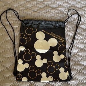 Disney Mickey Mouse Drawstring Backpack Black Silver Gold